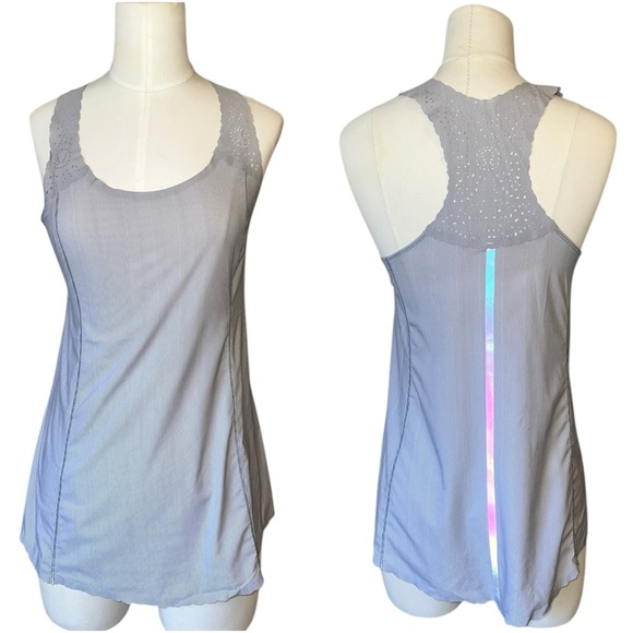 LULULEMON Womens Run A Marathon Laser Cut Lightweight Wee Stripe Singlet Sz 6 - Picture 1 of 8
